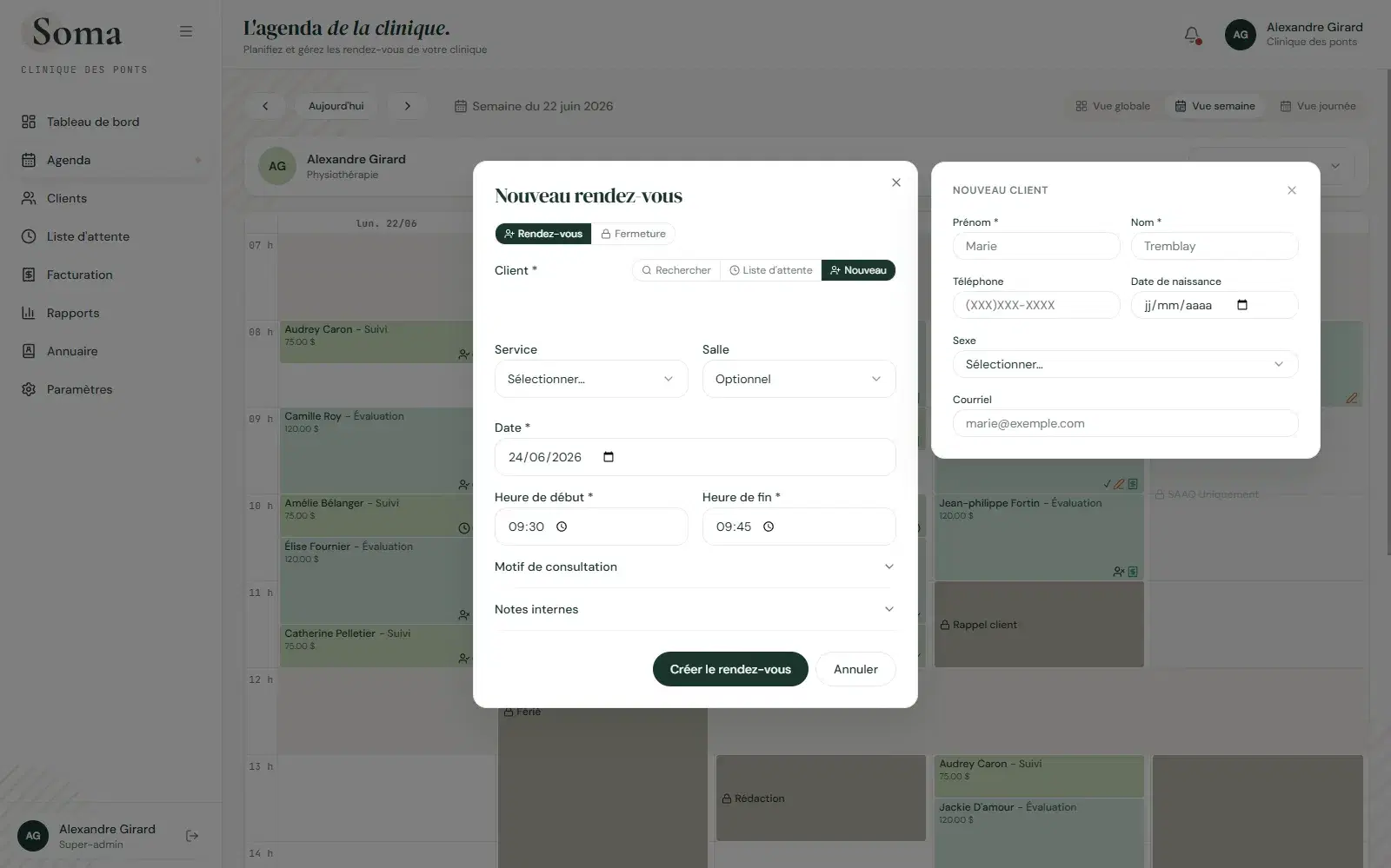 Création d'un nouveau patient depuis le formulaire de rendez-vous