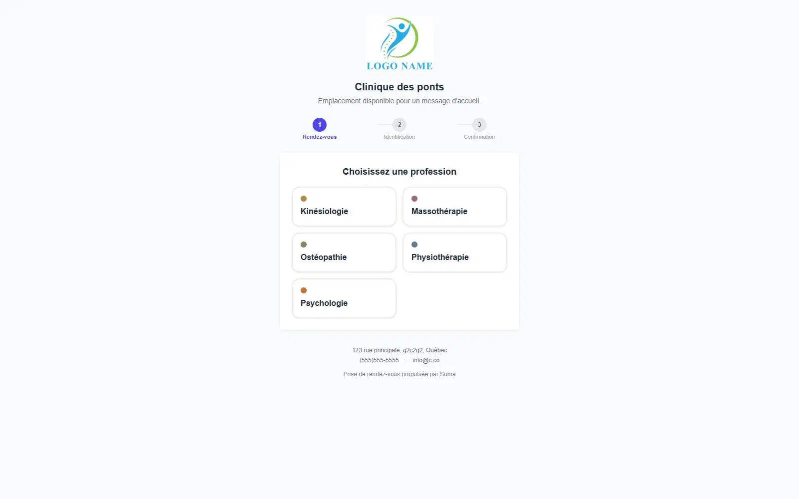 Module de réservation en ligne Soma affichant les disponibilités.