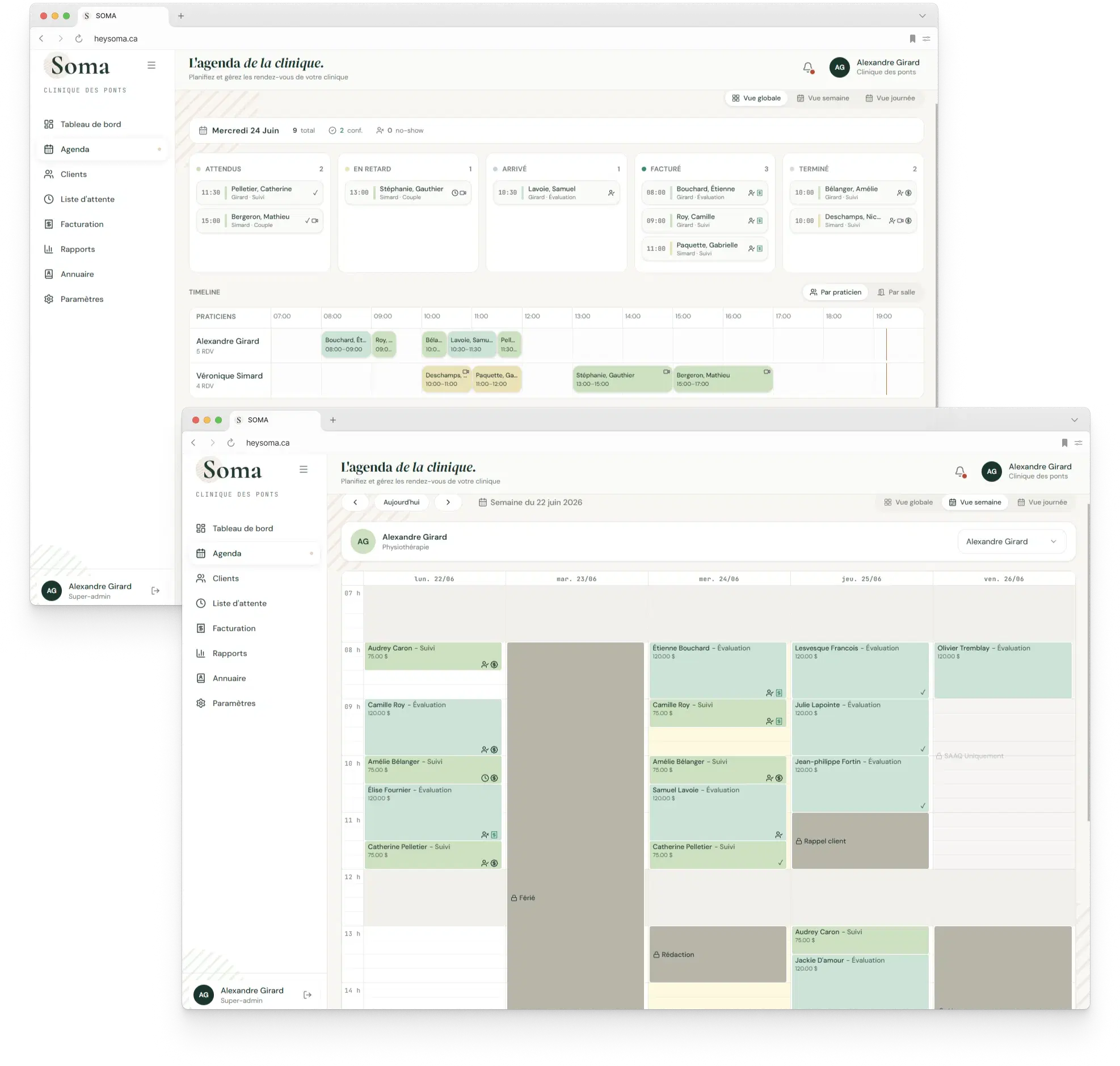 Capture de l'agenda Soma
