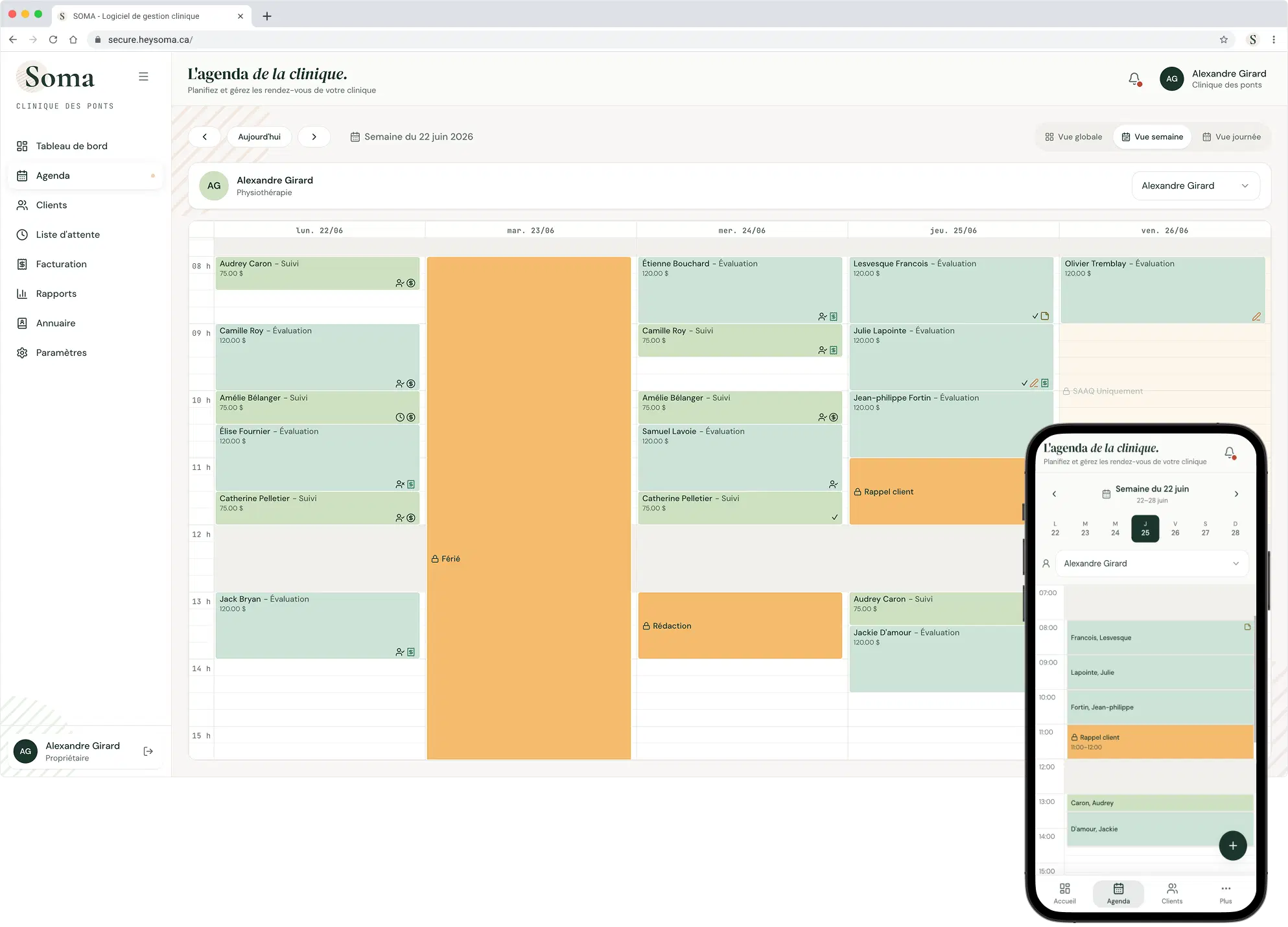 Capture de l'agenda Soma